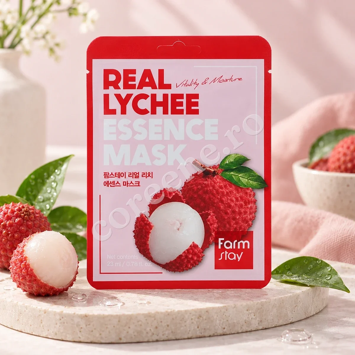 Farmstay Real Lychee Essence Mask, 1 mască (23 ml) – fotografia 1